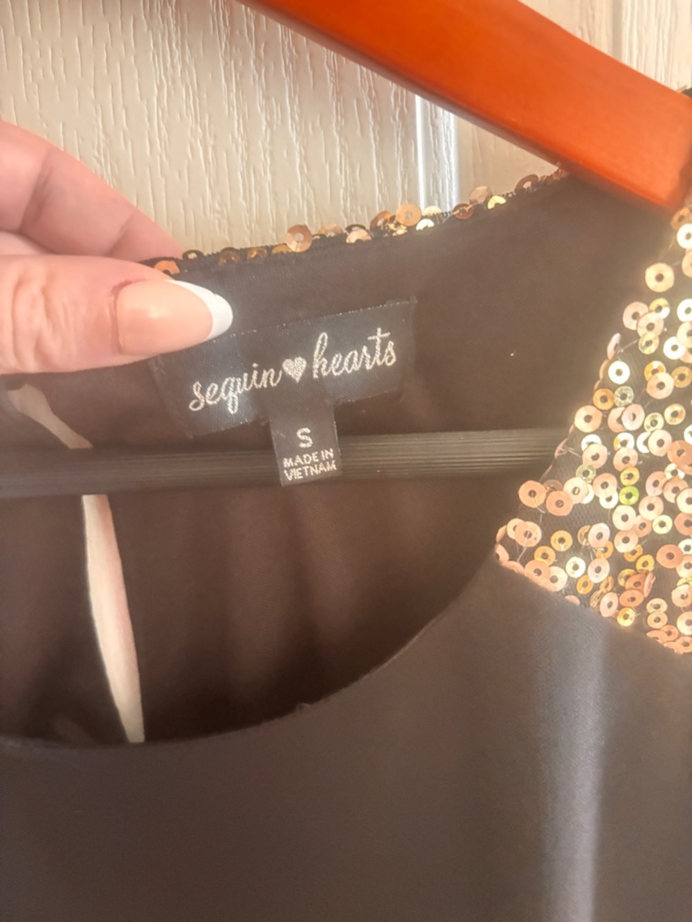 Sequin Hearts Black Chiffon Shift Dress Gold Sequin Shoulder Small - Picture 5 of 7